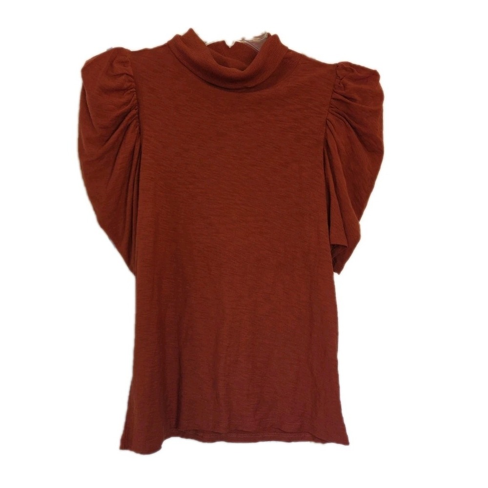 Nation LTD. Turtle Neck Puffed Mid Sleeve Women's Top‎ Rust Orange - Size Small